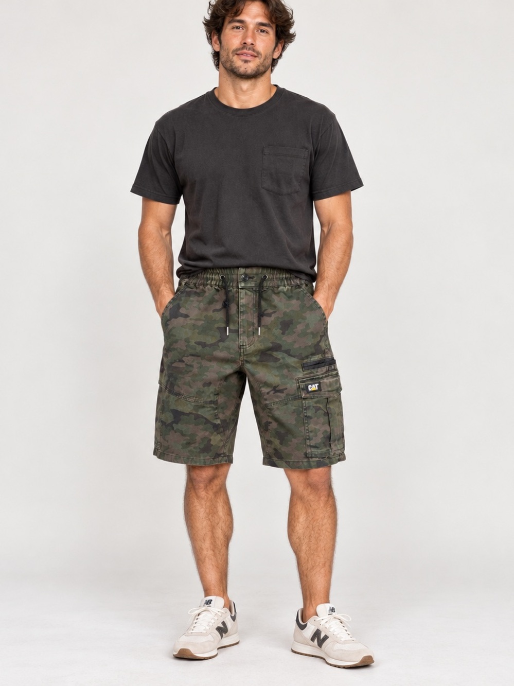 CAT Caterpillar Camo Cargo Work Shorts Utility Drawstring